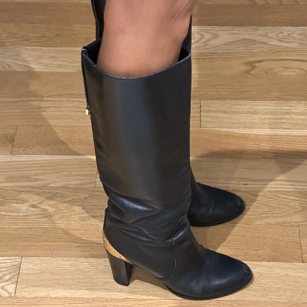 Sergio Rossi Black Tall boots with Gold heel Size 39